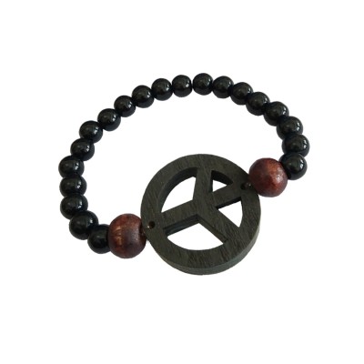 Peace Sign Symbol Onyx Beads Bracelet By Menjewell